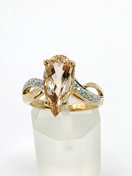 Vintage: 9ct Yellow Gold Pink Morganite & Diamond Cocktail Ring