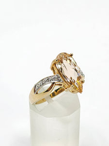1973: Vintage : 9ct Gold Pink Morganite Diamonds Cocktail Ring- Divine