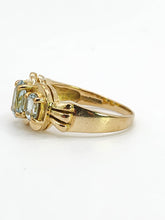 Cargar imagen en el visor de la galería, 1980: Vintage; 9ct Gold Blue Aquamarines Trilogy Ring- beautifully balanced blue

