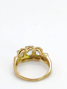 1980: Vintage; 9ct Gold Blue Aquamarines Trilogy Ring- beautifully balanced blue