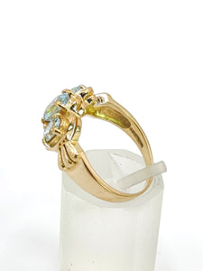 1980: Vintage; 9ct Gold Blue Aquamarines Trilogy Ring- beautifully balanced blue