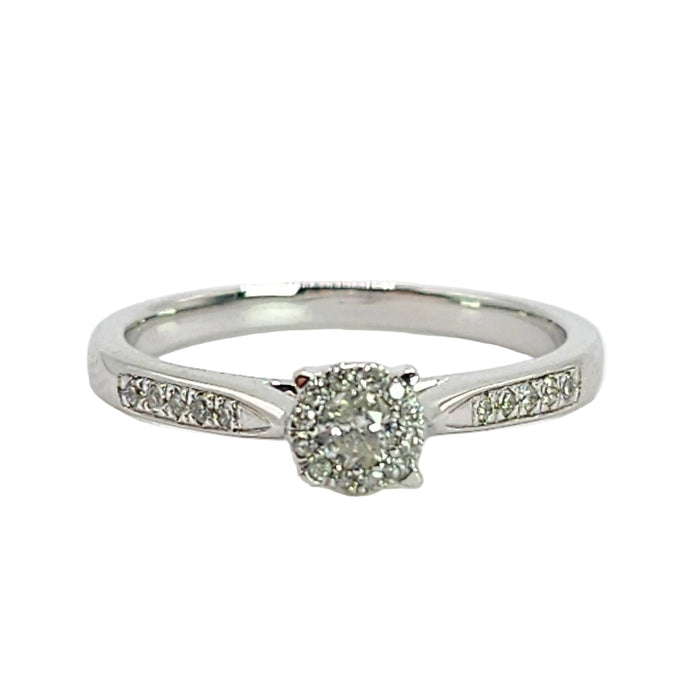 Vintage: 9ct White Gold 11 Natural Diamond Dress/Stacker Ring