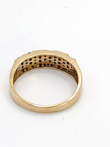 2006: Vintage: 9ct Gold Greek Key Pattern Black  & White Diamonds Ring- Sparkling natural diamonds