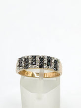 Cargar imagen en el visor de la galería, 2006: Vintage: 9ct Gold Greek Key Pattern Black  &amp; White Diamonds Ring- Sparkling natural diamonds
