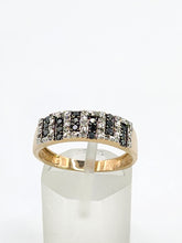 Cargar imagen en el visor de la galería, 2006: Vintage: 9ct Gold Greek Key Pattern Black  &amp; White Diamonds Ring- Sparkling natural diamonds
