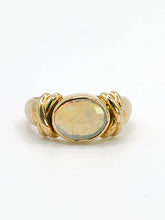 Load image into Gallery viewer, 2008: Vintage; 9ct Gold Large Cabochon White Opal Signet Ring- colourful statement

