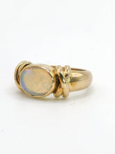 Load image into Gallery viewer, 2008: Vintage; 9ct Gold Large Cabochon White Opal Signet Ring- colourful statement
