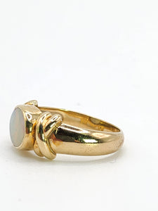 2008: Vintage; 9ct Gold Large Cabochon White Opal Signet Ring- colourful statement