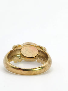 2008: Vintage; 9ct Gold Large Cabochon White Opal Signet Ring- colourful statement