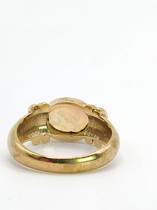 2008: Vintage; 9ct Gold Large Cabochon White Opal Signet Ring- colourful statement