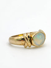 Load image into Gallery viewer, 2008: Vintage; 9ct Gold Large Cabochon White Opal Signet Ring- colourful statement
