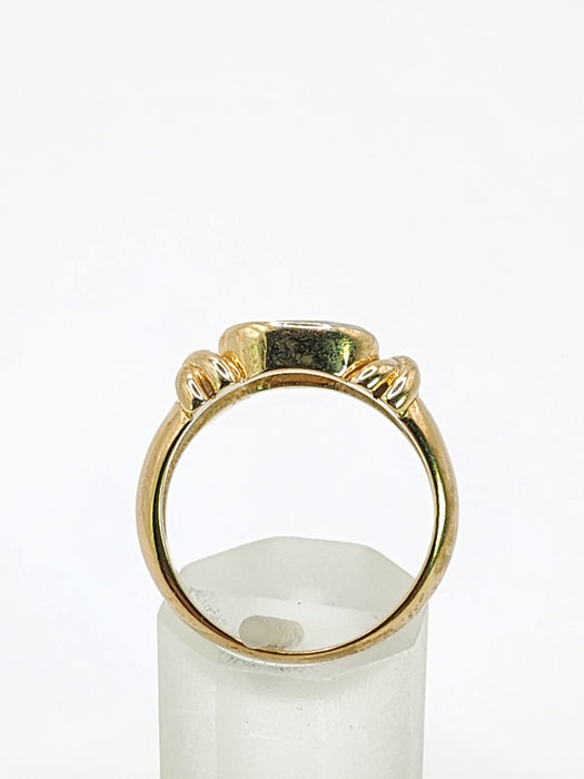 2008: Vintage; 9ct Gold Large Cabochon White Opal Signet Ring- colourful statement