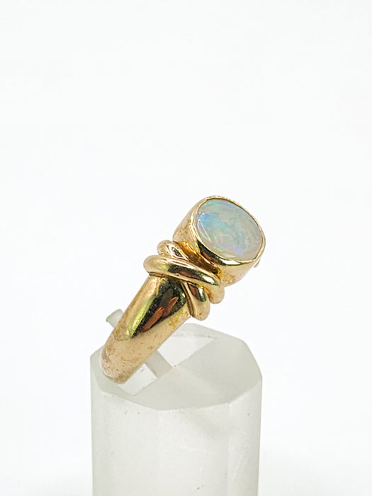 2008: Vintage; 9ct Gold Large Cabochon White Opal Signet Ring- colourful statement