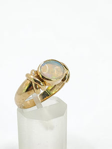 2008: Vintage; 9ct Gold Large Cabochon White Opal Signet Ring- colourful statement