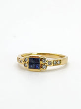Cargar imagen en el visor de la galería, 2010: Vintage: 18ct Gold French Blue Sapphires Diamonds Dress/Stacker Ring- demure, sparkling
