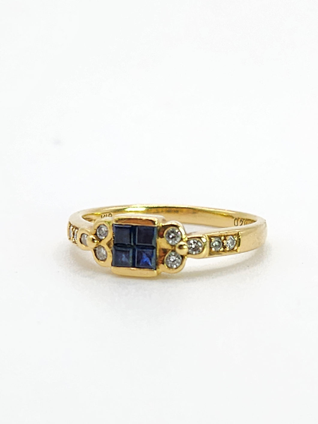 2010: Vintage: 18ct Gold French Blue Sapphires Diamonds Dress/Stacker Ring- demure, sparkling