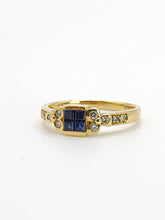 Cargar imagen en el visor de la galería, 2010: Vintage: 18ct Gold French Blue Sapphires Diamonds Dress/Stacker Ring- demure, sparkling
