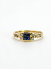 Cargar imagen en el visor de la galería, 2010: Vintage: 18ct Gold French Blue Sapphires Diamonds Dress/Stacker Ring- demure, sparkling
