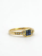 Cargar imagen en el visor de la galería, 2010: Vintage: 18ct Gold French Blue Sapphires Diamonds Dress/Stacker Ring- demure, sparkling
