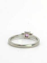 Cargar imagen en el visor de la galería, 2020: Vintage: Platinum Pink Sapphire Diamonds 3-Stone Straight Ring- Crisp, Clean, Eye candy
