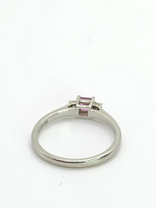 2020: Vintage: Platinum Pink Sapphire Diamonds 3-Stone Straight Ring- Crisp, Clean, Eye candy