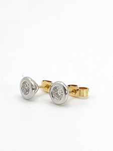 0139: Vintage: 18ct White Yellow Gold & Cut Diamond (0.43ct) Stud Earrings- Pristine