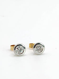 0139: Vintage: 18ct White Yellow Gold & Cut Diamond (0.43ct) Stud Earrings- Pristine