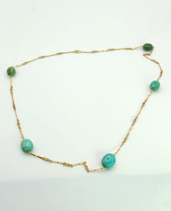 1903: Antique: Victorian 9ct Gold Turquoise Necklace (61cm) & Bracelet (18cm) Set