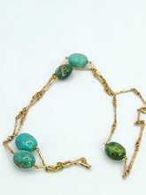 Load image into Gallery viewer, 1903: Antique: Victorian 9ct Gold Turquoise Necklace (61cm) &amp; Bracelet (18cm) Set

