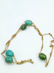 1903: Antique: Victorian 9ct Gold Turquoise Necklace (61cm) & Bracelet (18cm) Set