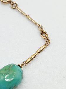 1903: Antique: Victorian 9ct Gold Turquoise Necklace (61cm) & Bracelet (18cm) Set
