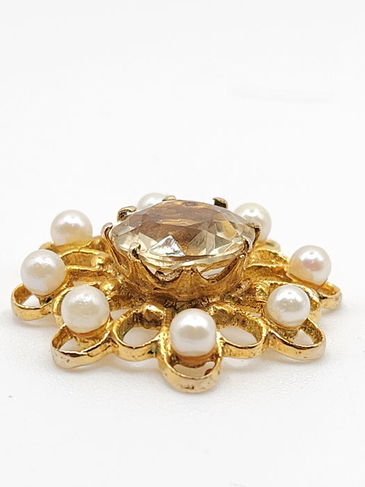 Antique: 9ct Yellow Gold Citrine & Seed Pearl Pendant