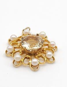 1908: Vintage & Old 9ct Gold Yellow Citrine Seed Peals Pendant- Gorgeous symmetry