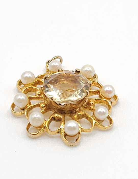 Antique: 9ct Yellow Gold Citrine & Seed Pearl Pendant