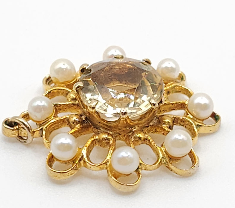 Antique: 9ct Yellow Gold Citrine & Seed Pearl Pendant