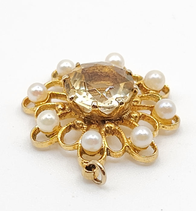 Antique: 9ct Yellow Gold Citrine & Seed Pearl Pendant