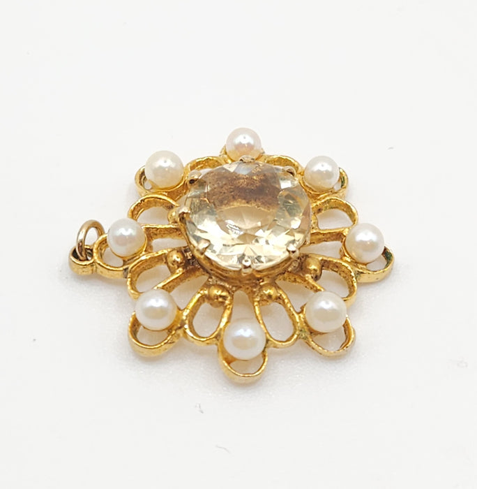 Antique: 9ct Yellow Gold Citrine & Seed Pearl Pendant
