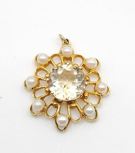 1908: Vintage & Old 9ct Gold Yellow Citrine Seed Peals Pendant- Gorgeous symmetry