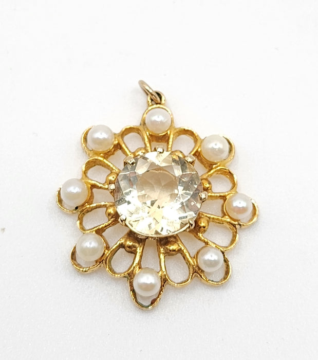 1908: Vintage & Old 9ct Gold Yellow Citrine Seed Peals Pendant- Gorgeous symmetry