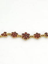 Load image into Gallery viewer, 1991: Vintage: 9ct Gold Floral Garnet Bracelet (17.5cm) - Exquisite, nice weight
