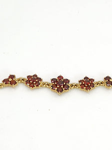 1991: Vintage: 9ct Gold Floral Garnet Bracelet (17.5cm) - Exquisite, nice weight