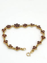 Load image into Gallery viewer, 1991: Vintage: 9ct Gold Floral Garnet Bracelet (17.5cm) - Exquisite, nice weight
