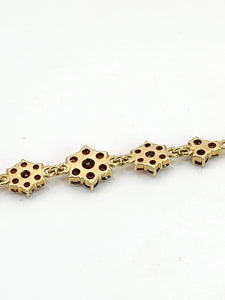 1991: Vintage: 9ct Gold Floral Garnet Bracelet (17.5cm) - Exquisite, nice weight