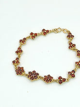 Load image into Gallery viewer, 1991: Vintage: 9ct Gold Floral Garnet Bracelet (17.5cm) - Exquisite, nice weight
