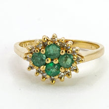 Load image into Gallery viewer, 1888L Vintage: 18ct Gold Emeralds &nbsp;16 Diamonds Cluster Ring- Geometric beauty
