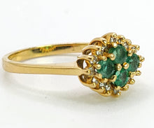 Load image into Gallery viewer, 1888L Vintage: 18ct Gold Emeralds &nbsp;16 Diamonds Cluster Ring- Geometric beauty

