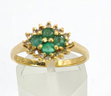 Load image into Gallery viewer, 1888L Vintage: 18ct Gold Emeralds &nbsp;16 Diamonds Cluster Ring- Geometric beauty
