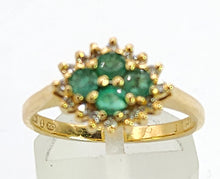 Load image into Gallery viewer, 1888L Vintage: 18ct Gold Emeralds &nbsp;16 Diamonds Cluster Ring- Geometric beauty
