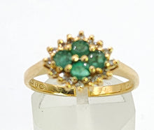 Load image into Gallery viewer, 1888L Vintage: 18ct Gold Emeralds &nbsp;16 Diamonds Cluster Ring- Geometric beauty
