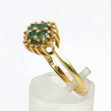 Load image into Gallery viewer, 1888L Vintage: 18ct Gold Emeralds &nbsp;16 Diamonds Cluster Ring- Geometric beauty
